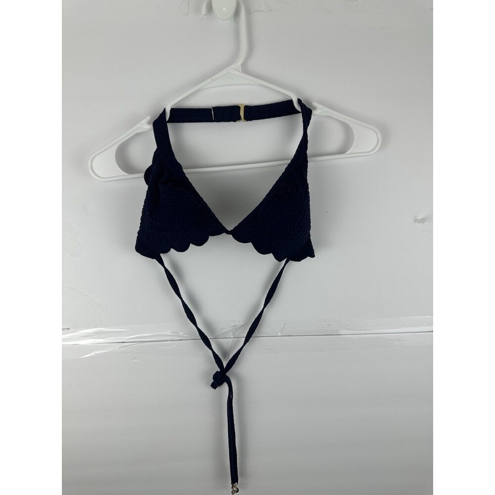 Kate Spade New York Dive Right In Navy Scalloped Halter Bikini Top Size S